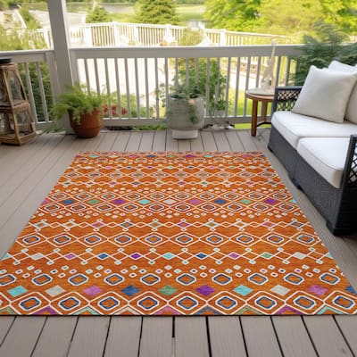 Machine Washable Indoor/ Outdoor Global Contempory Chantille Rug