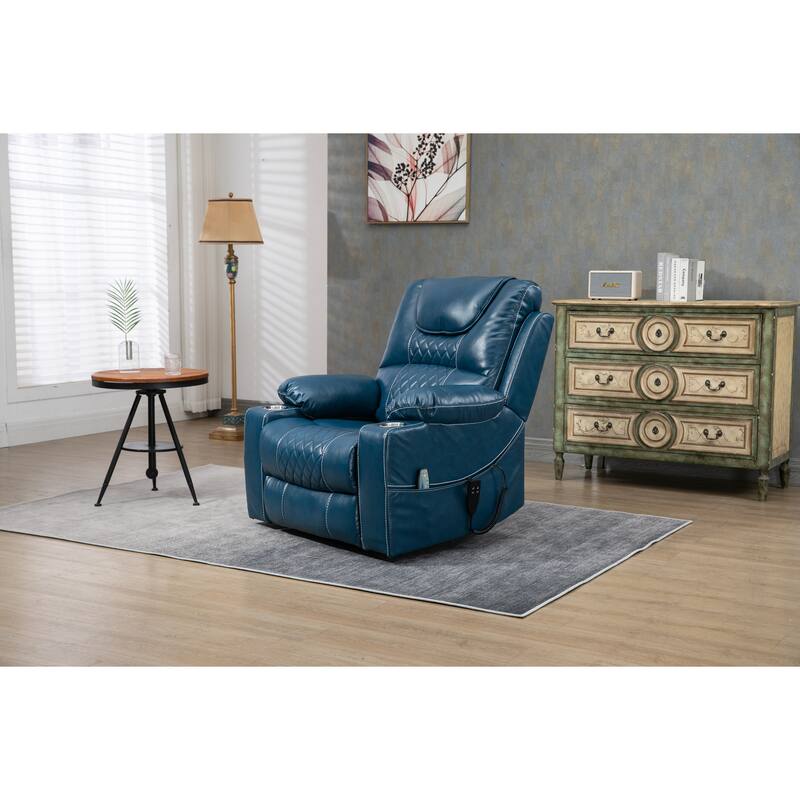 Oversized PU Leather Power Lift Recliner with Massage, Lumbar Heating, Cup Holder, 180° Flat Lay