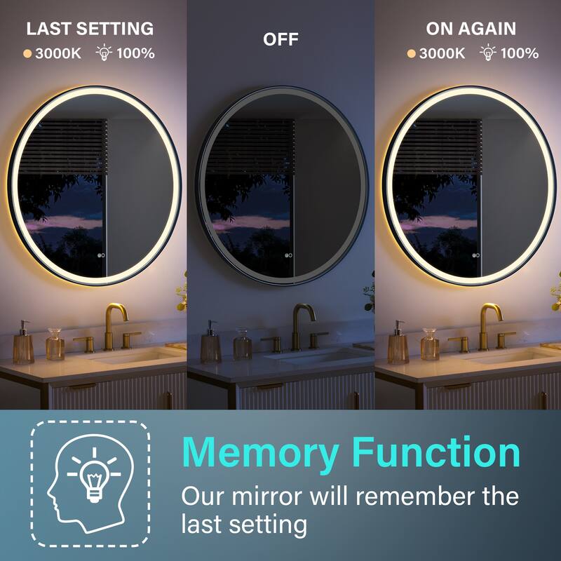 Wall Mounted Bathroom Framed LED Mirror With Anti- Fog,Memory Function And Dimmable Light Touch Sensor