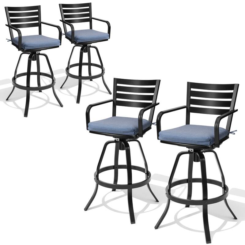 Outdoor Indoor Patio Aluminum Swivel Bar Stools Set with Sunbrella Cushions - SpectrumDenim - 4-Piece