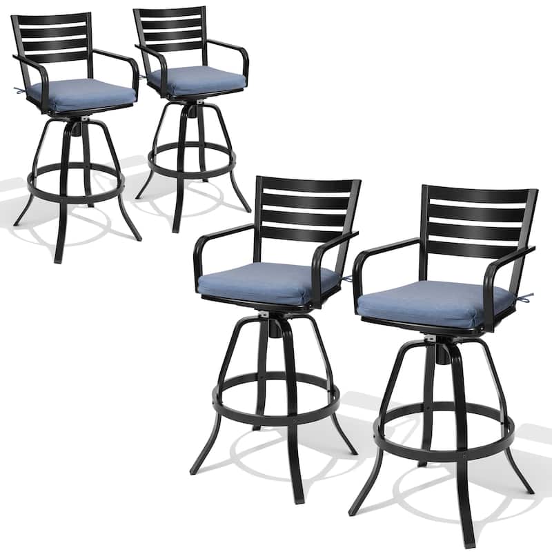 Outdoor Patio Aluminum Swivel Bar Stools Set with Sunbrella Cushion - 18.5 in L x 18.5 in W x 45.7 in H - SpectrumDenim-4PC