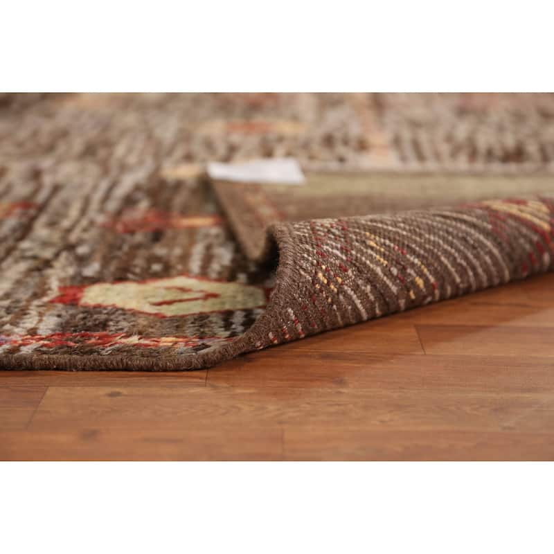 Geometric Moroccan Oriental Area Rug Hand-Knotted Brown Wool Carpet - 6'8" x 9'8"