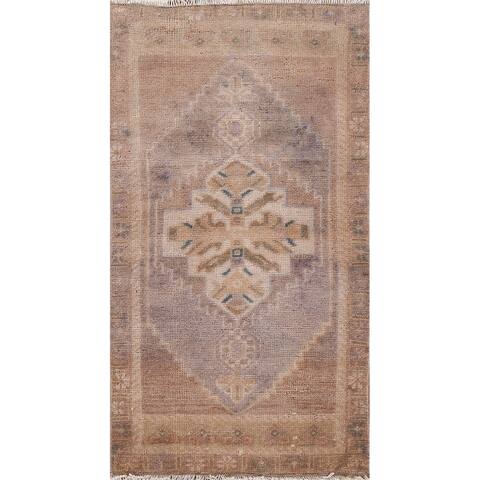 Vintage Geometric Anatolian Turkish Rug Wool Hand-knotted Foyer Carpet - 1'5" x 2'10"