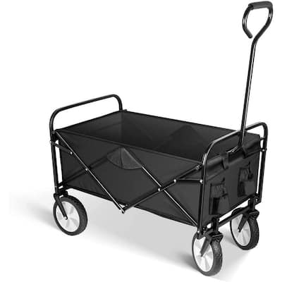 Heavy Duty Folding Portable Hand Cart with Removable Canopy, Adjustable Handles for Shopping, Picnic, Camping - N/A