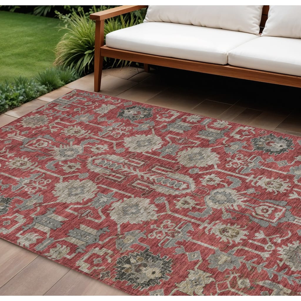 HomeRoots Oriental Traditional Rectangle Outdoor Rug