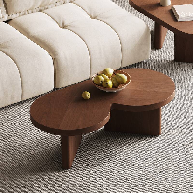 Modern Wood Coffee table, Mid Century Wood Side Table for Living Room, 2 Pieces