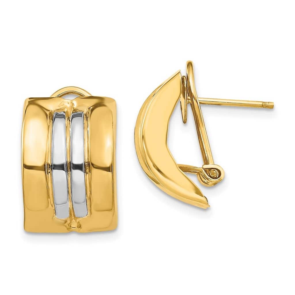 Curata 14k Two Tone Gold Omega Post Earrings - 20x11.75mm