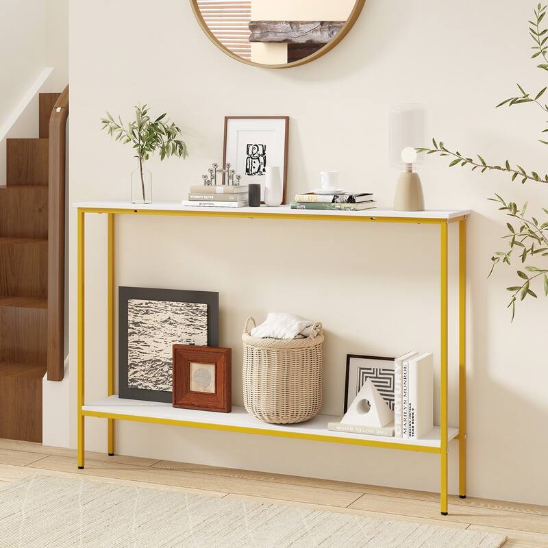 44 Inch Modern 2-Tier Console Table with Lower Storage Shelf for Entryway Living Room or Hallway - 44"L x 8"W x 30.5"H - White