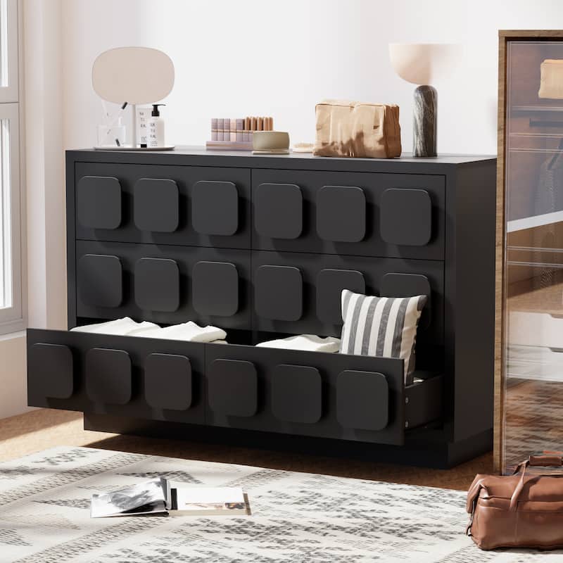 Chocolate Block 6 Drawer Dresser 47" Wide Chest of Drawers