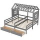 preview thumbnail 7 of 7, Gray Twin Size House Platform Beds with Two Drawers, Combination of 2 Side By Side Twin Size Beds