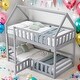 preview thumbnail 2 of 7, Modern Twin over Twin House-Shaped Bunk Bed with Fence and Door,Sturdy Construction