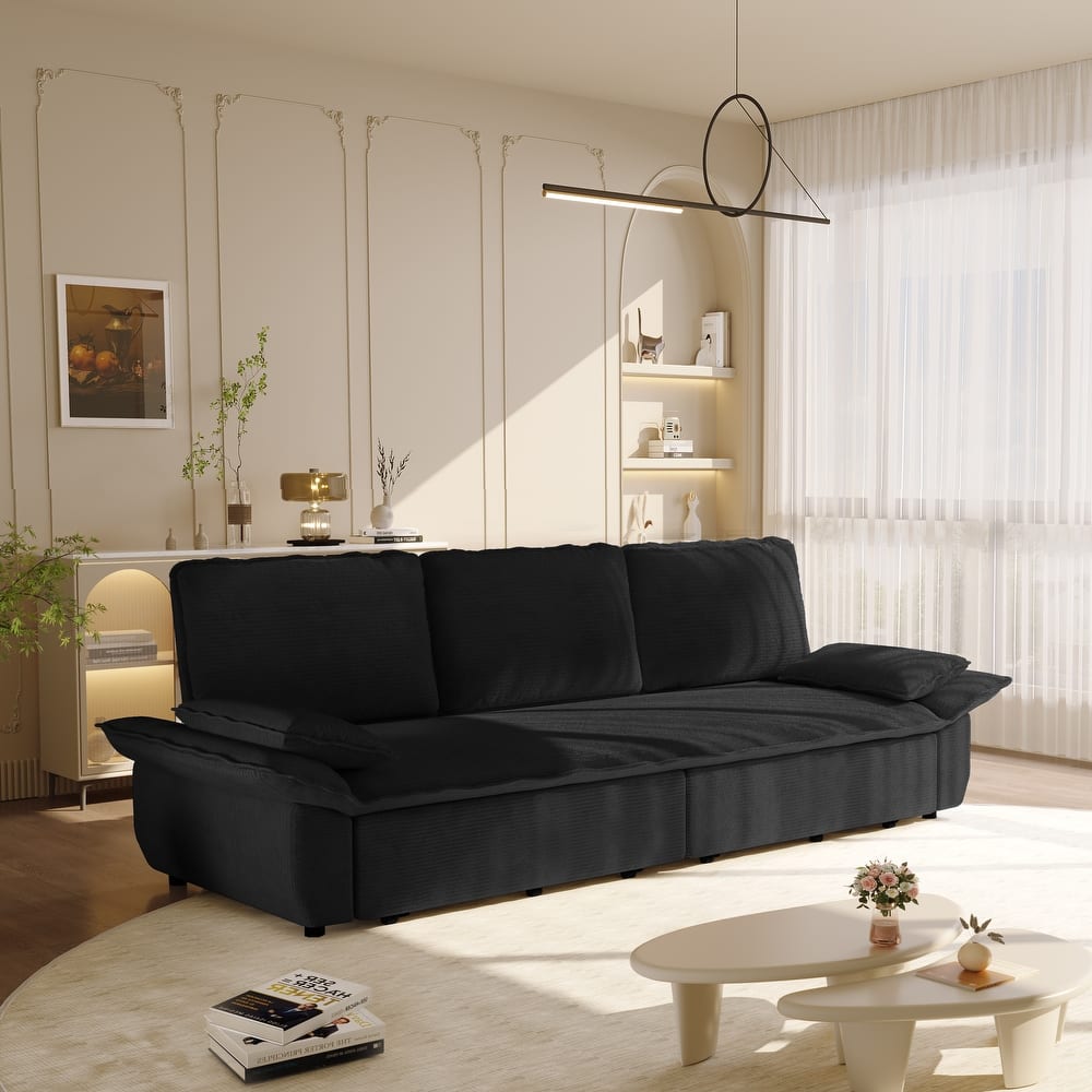 94.5" Corduroy Sofa Bed, 3-in-1 Convertible Sleeper Sofa Couch, Pull Out Sofa Bed, Space-Saving Upholstered Sofa