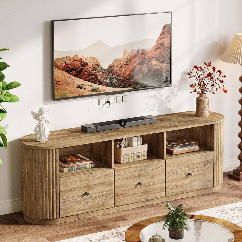 70.9" TV Stand for TVs up to 80", Curved Media Console with 3 Drawers