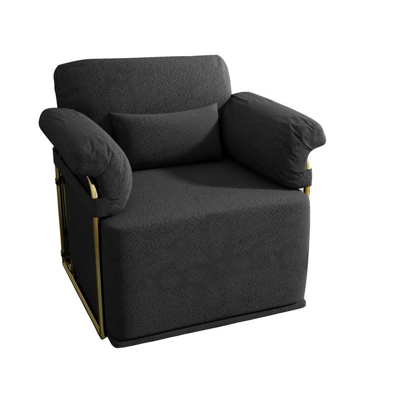 360 Degree Square Swivel Accent Sofa Chair, Black, Foam+Spring Upholstered