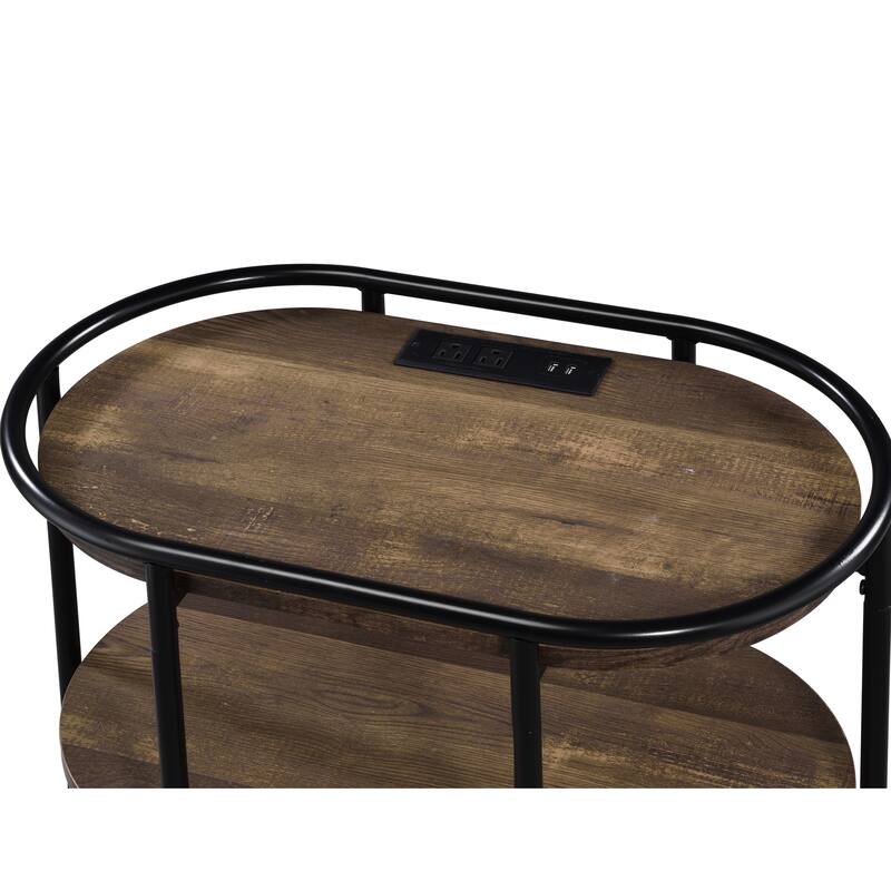 Moore Industrial Brown 26-inch Steel 3-Tiered Side Table with USB Ports and Outlets by Furniture of America