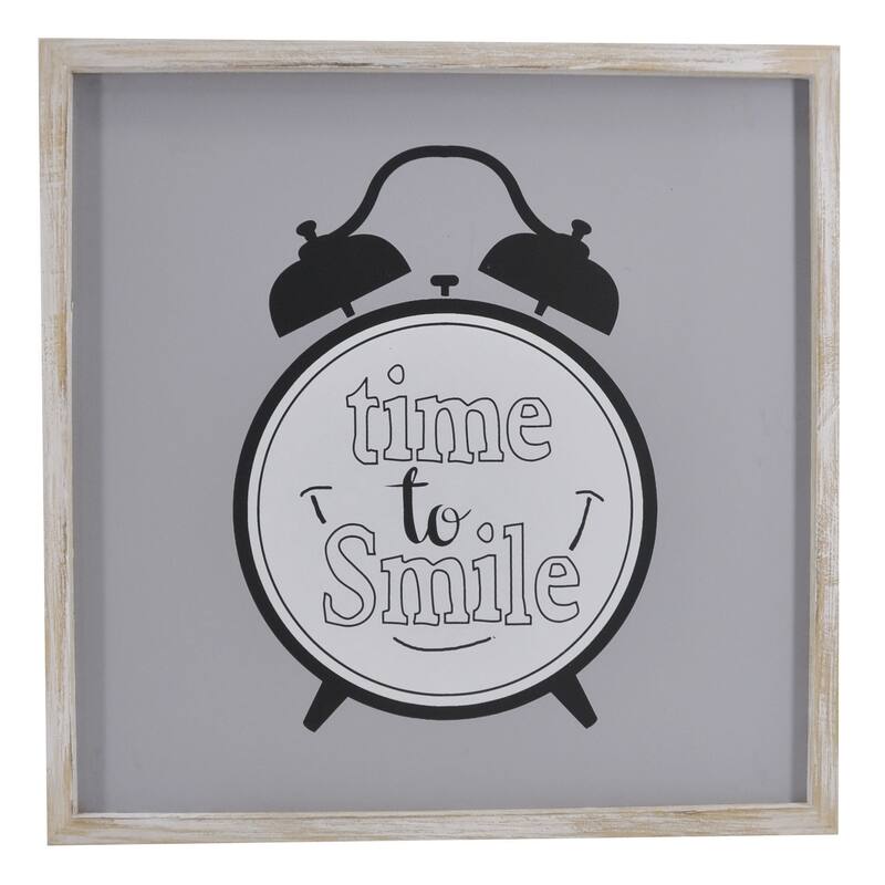 HomeRoots 16" X 16" Gray And White Time to Smile Wood Square Wall Decor