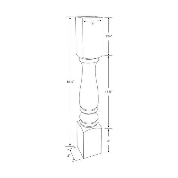 351/4" x 5" x 5" Unfinished Solid Red Oak Plain Kitchen Island Leg