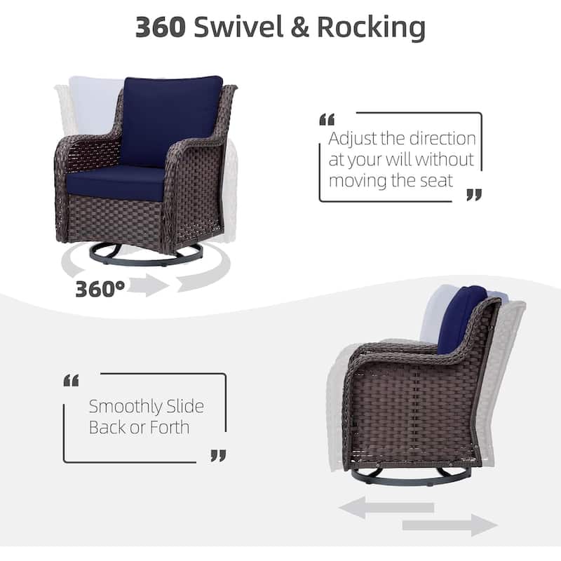 3 Pieces Outdoor Swivel Wicker Glider Patio Chairs with Table Set