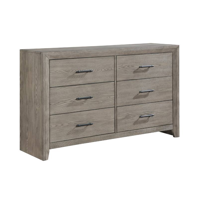 Laso 61 Inch Wide Dresser, 6 Drawers w Metal Handles, Gray Acacia Wood