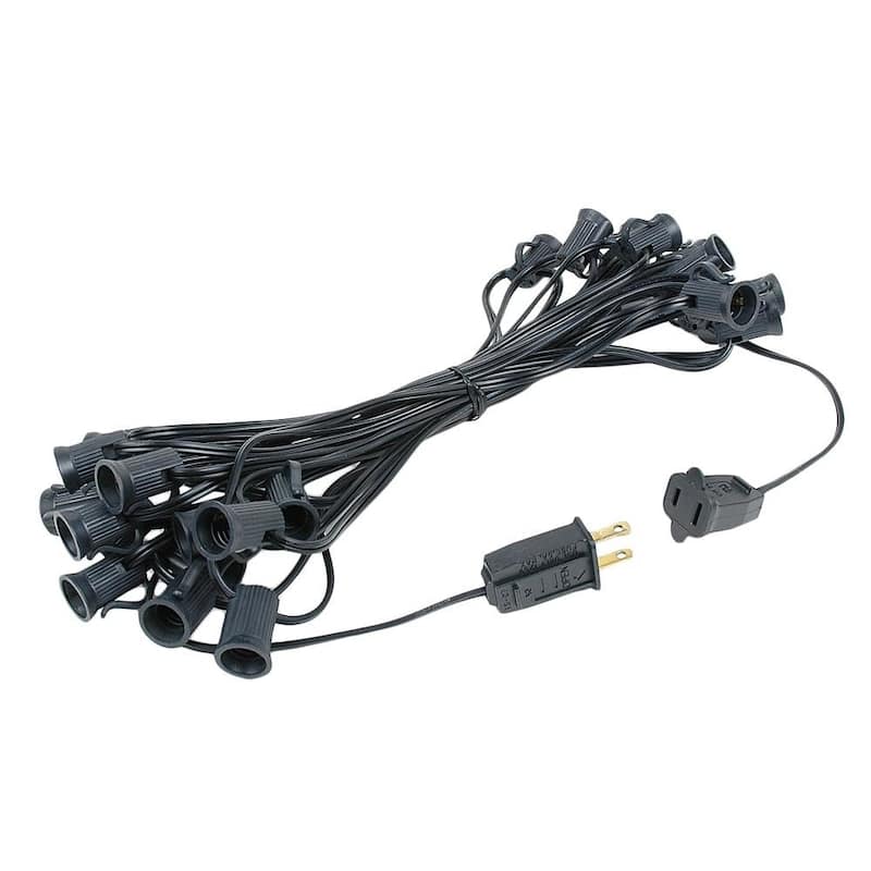 25 Foot C7 Outdoor Patio Christmas Stringer, C7/E12 Base, 12" Space, Green Wire - Small - Black