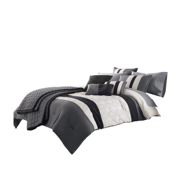 Shop 7 Piece King Size Cotton Comforter Set With Geometric Print Gray And Black On Sale Overstock 32006767
