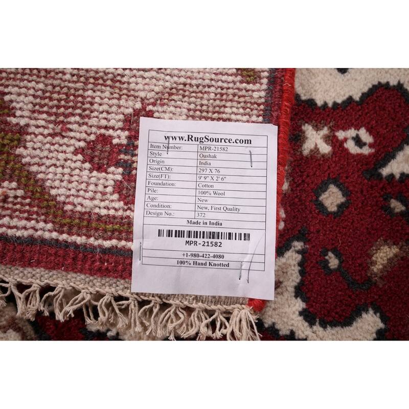 All-Over Red & Ivory Oushak Indian Runner Rug Handmade Wool Carpet - 2'6"x 9'9"