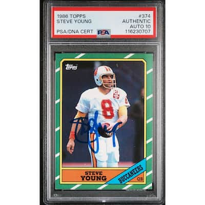 Steve Young 1986 Topps Signed Football Rookie Card #374 Auto Graded PSA 10 Cert # 116230707 - 8' x 11'