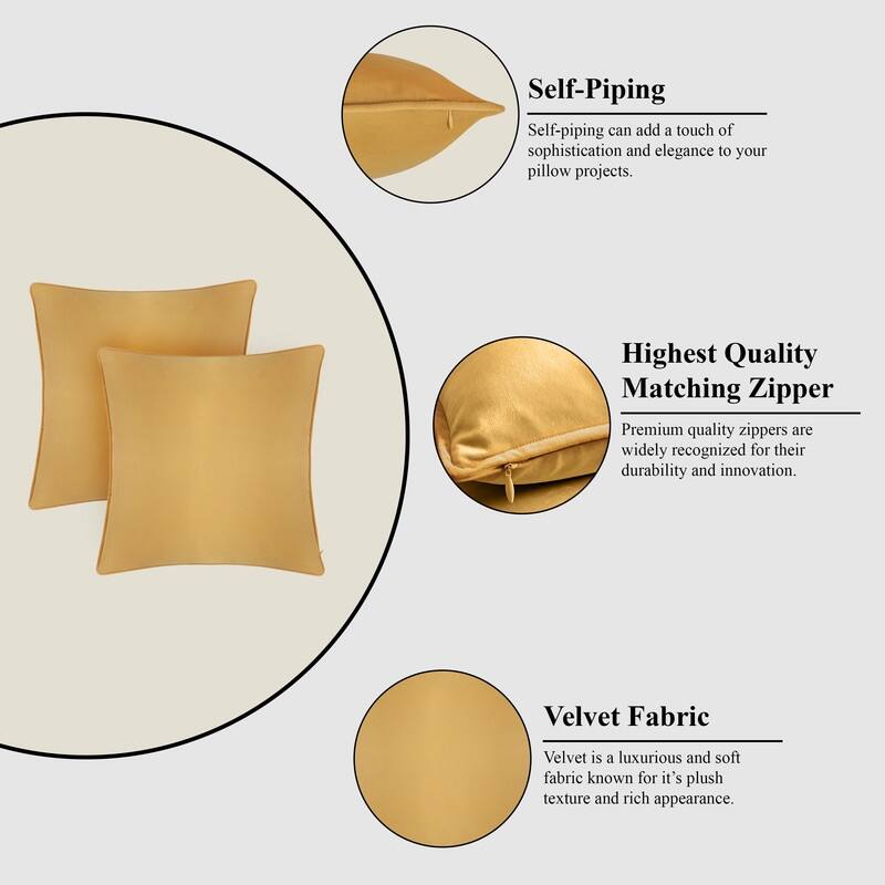 A1HC Set of 2 Luxurious Fine Soft Velvet Throw Pillow Covers Only, For Sofas, Beds, Vibrant Colors and Hidden Zipper