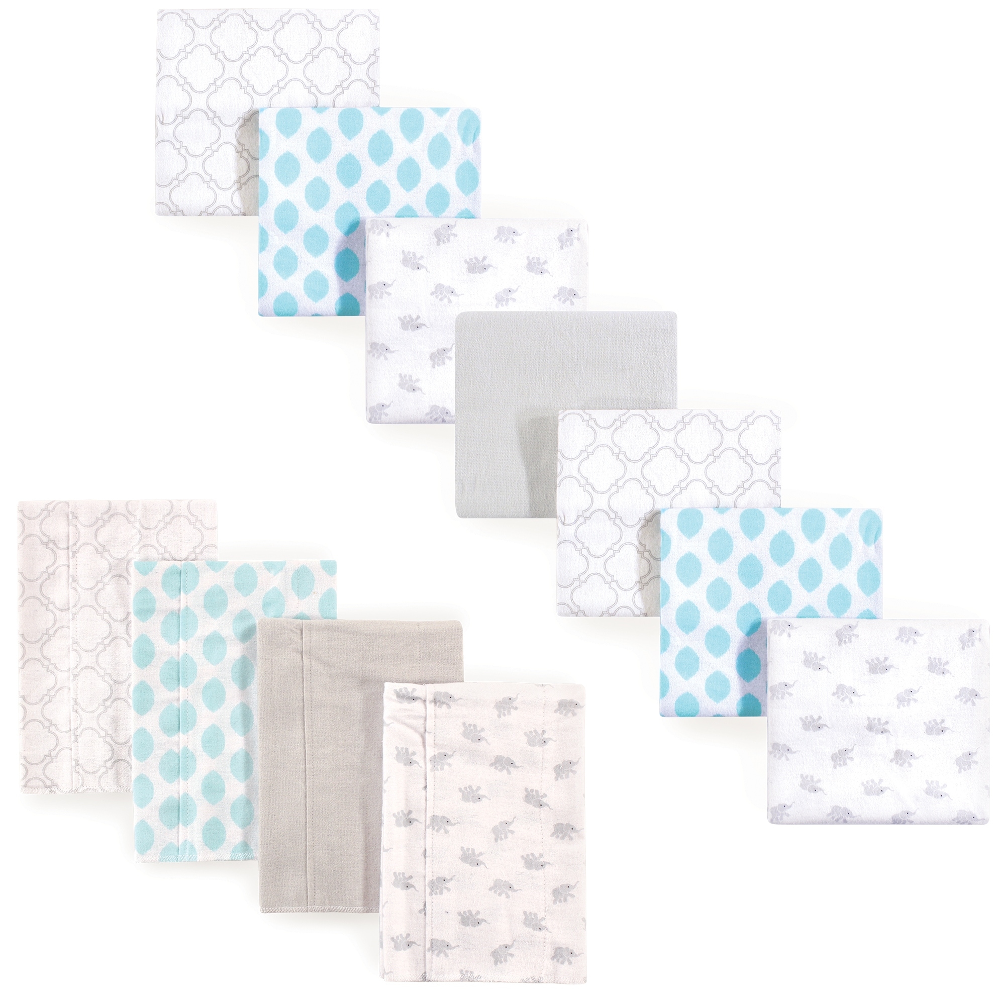 Luvable Friends Unisex Baby Cotton Flannel Burp Cloths and Receiving Blankets, 11-Piece, Elephant, One Size