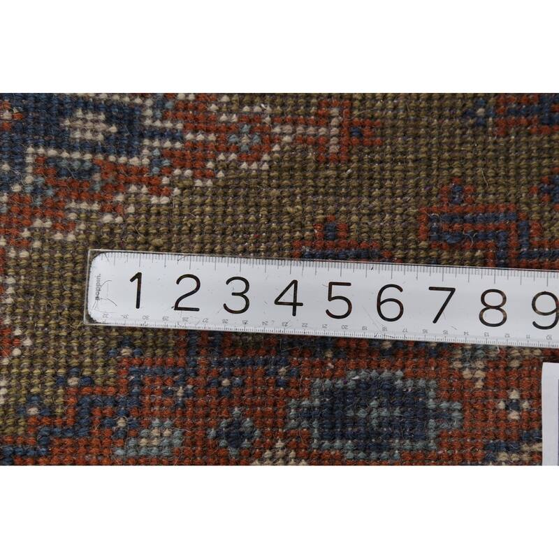 Green Geometric Viss Indian Runner Rug Hand-Knotted Wool Carpet - 2'6"x 9'7"