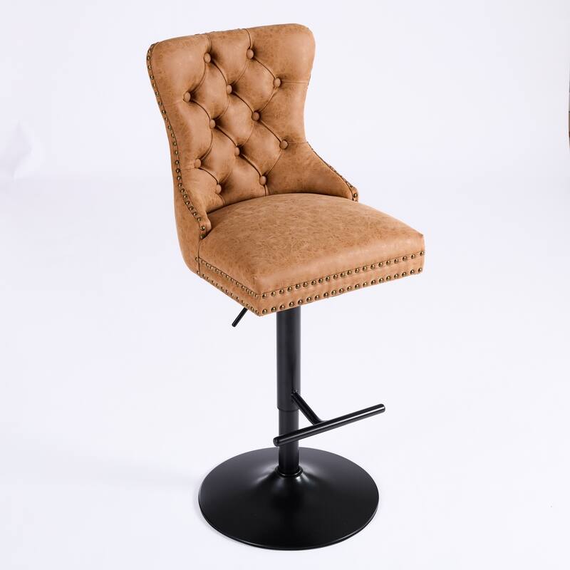Modern Adjustable Seat Height Swivel Barstools with Tufted Back - Set of 2