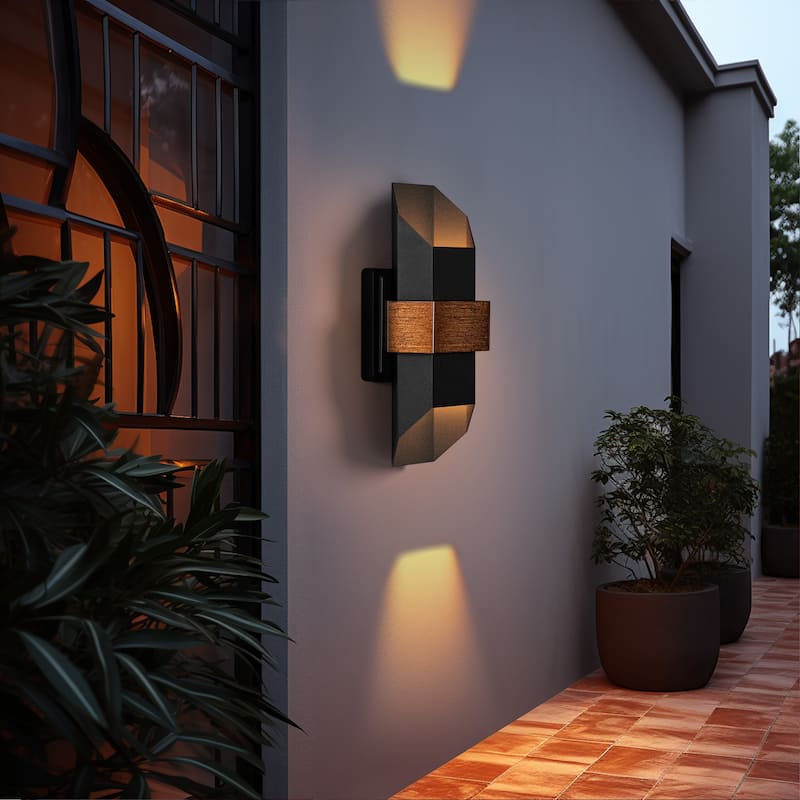 2-Light Matte Black Iron LED Outdoor Wall Light(2 Pack)
