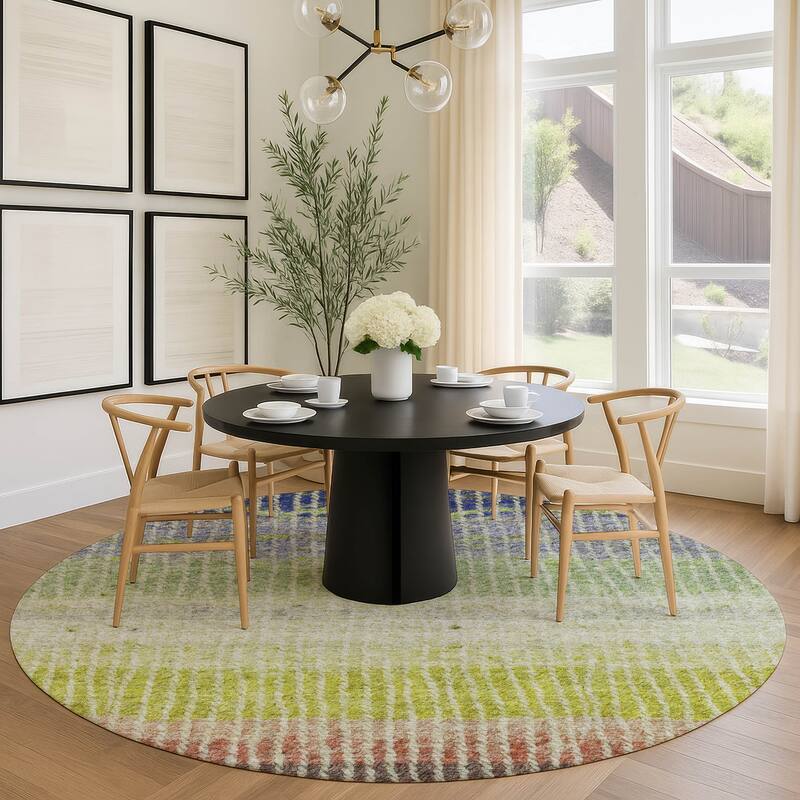 Machine Washable Indoor/ Outdoor Contemporary Stripes Chantille Rug
