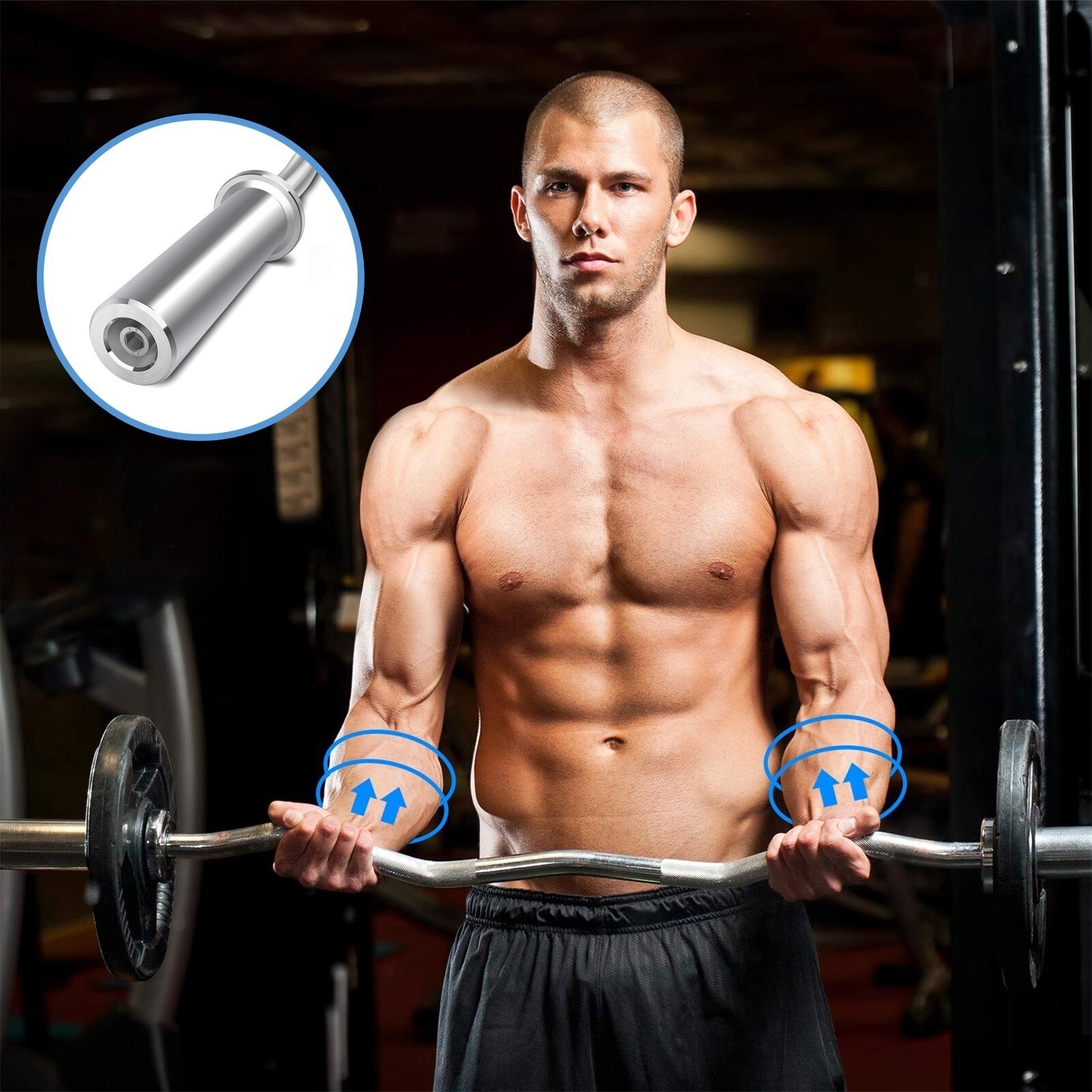 Olympic Bar Bench Press 55" Weight Lifting Bar, 1" Standard Straight Barbell Bars For Weight Lifting, Bell Bar For /Hip Thrusts/Squats/Lunges For Gym And Home, 2 Star Star-nuts (500lb Weight Capacity), Bars
