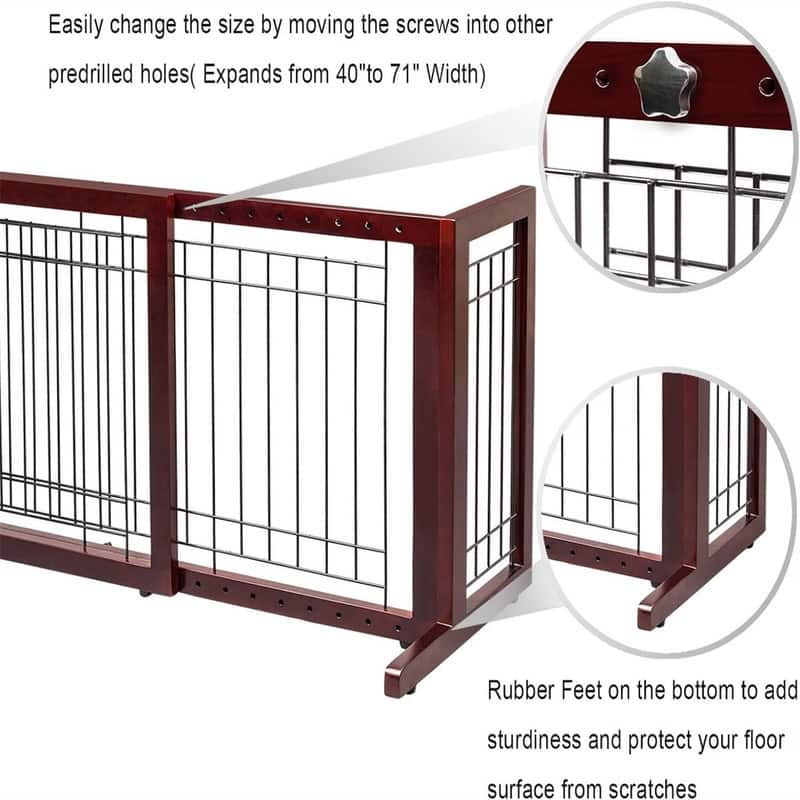 Bonnlo 4 Panels Adjustable Pine Pet Gate Coffee - N/A