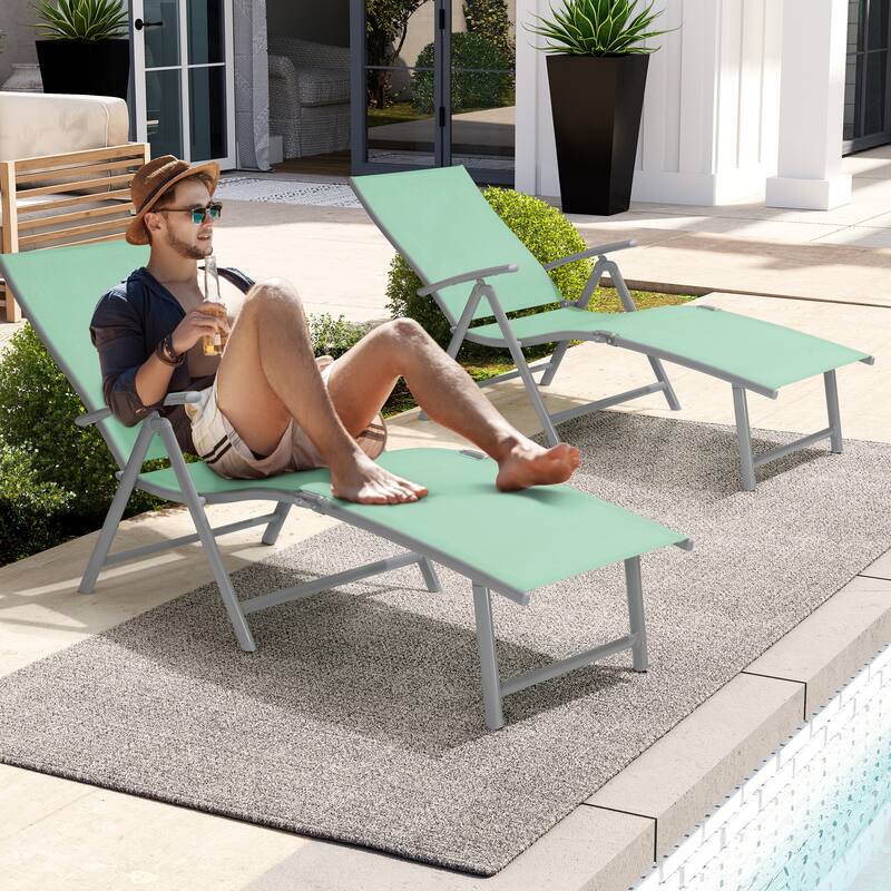 Outdoor Aluminum Folding Recliner Adjustable Chaise Lounge Chairs - See Picture