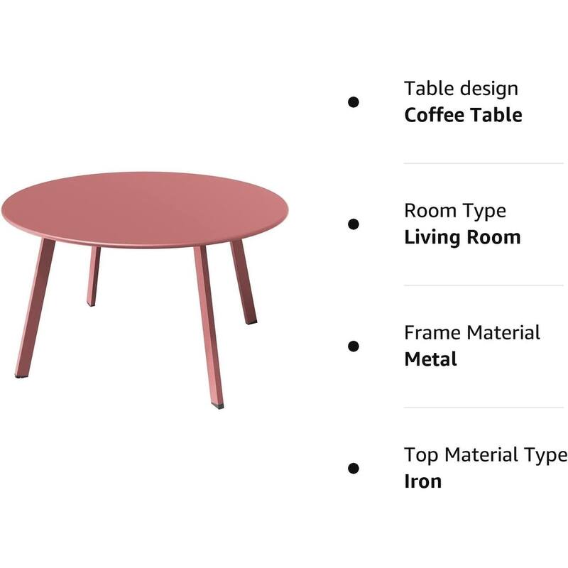 Patio Round Steel Patio Coffee Table, Weather Resistant Outdoor Large Side Table