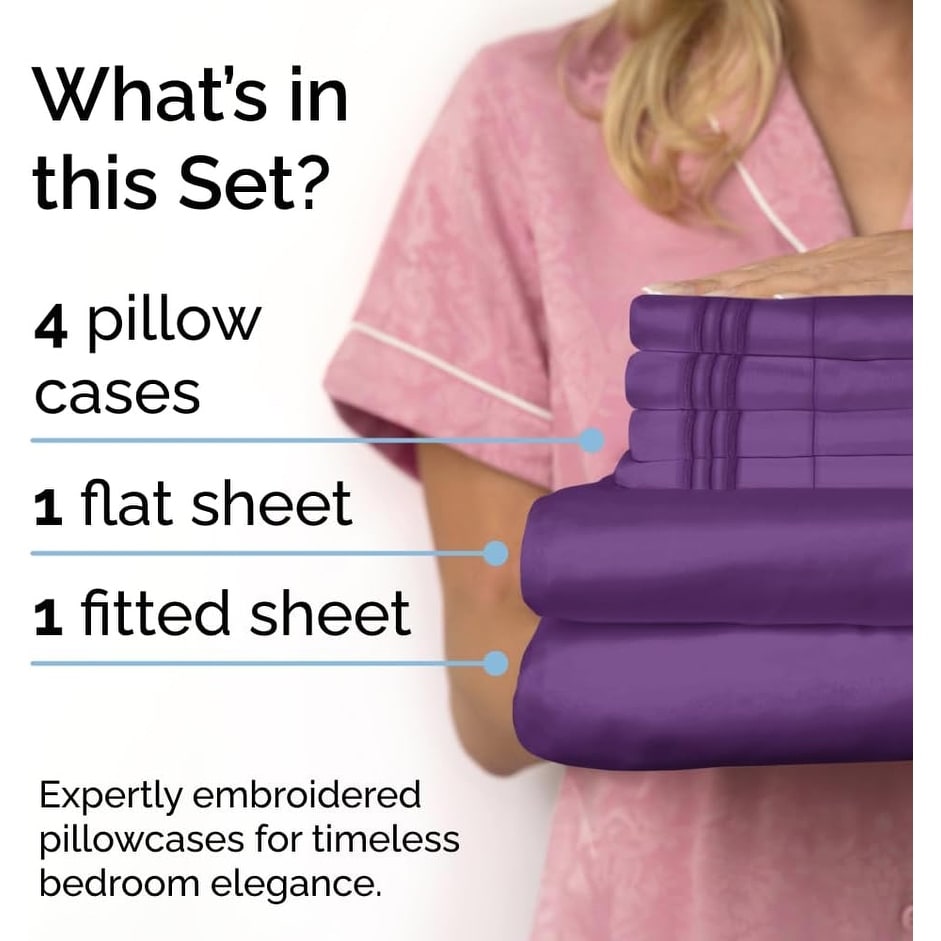 CGK Linens 6 Piece Solid Deep Pockets Microfiber, Easy-Fit Bed Sheet Set - Picture 55 of 396