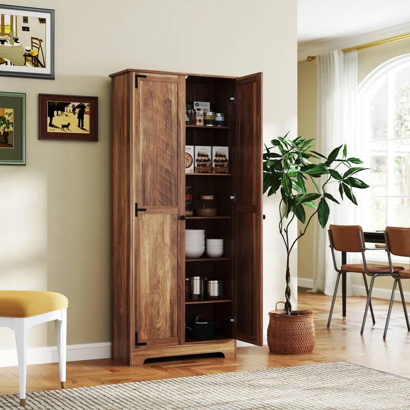 72" Farmhouse Pantry Cabinet, Freestanding Food Pantry Cabinet