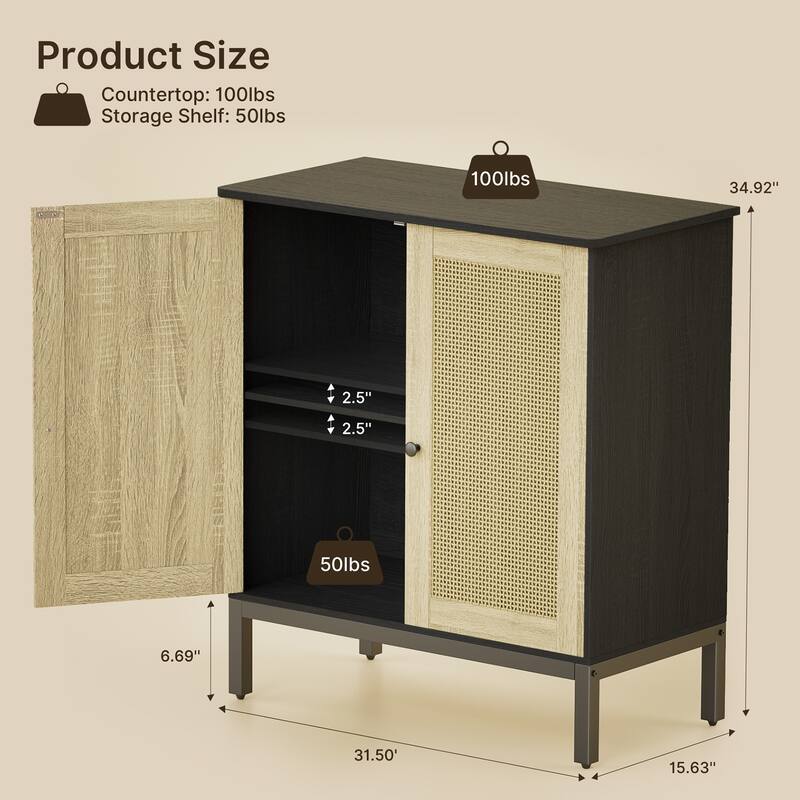 Rattan Accent Buffet Sideboard Storage Cabinet with 2 Doors