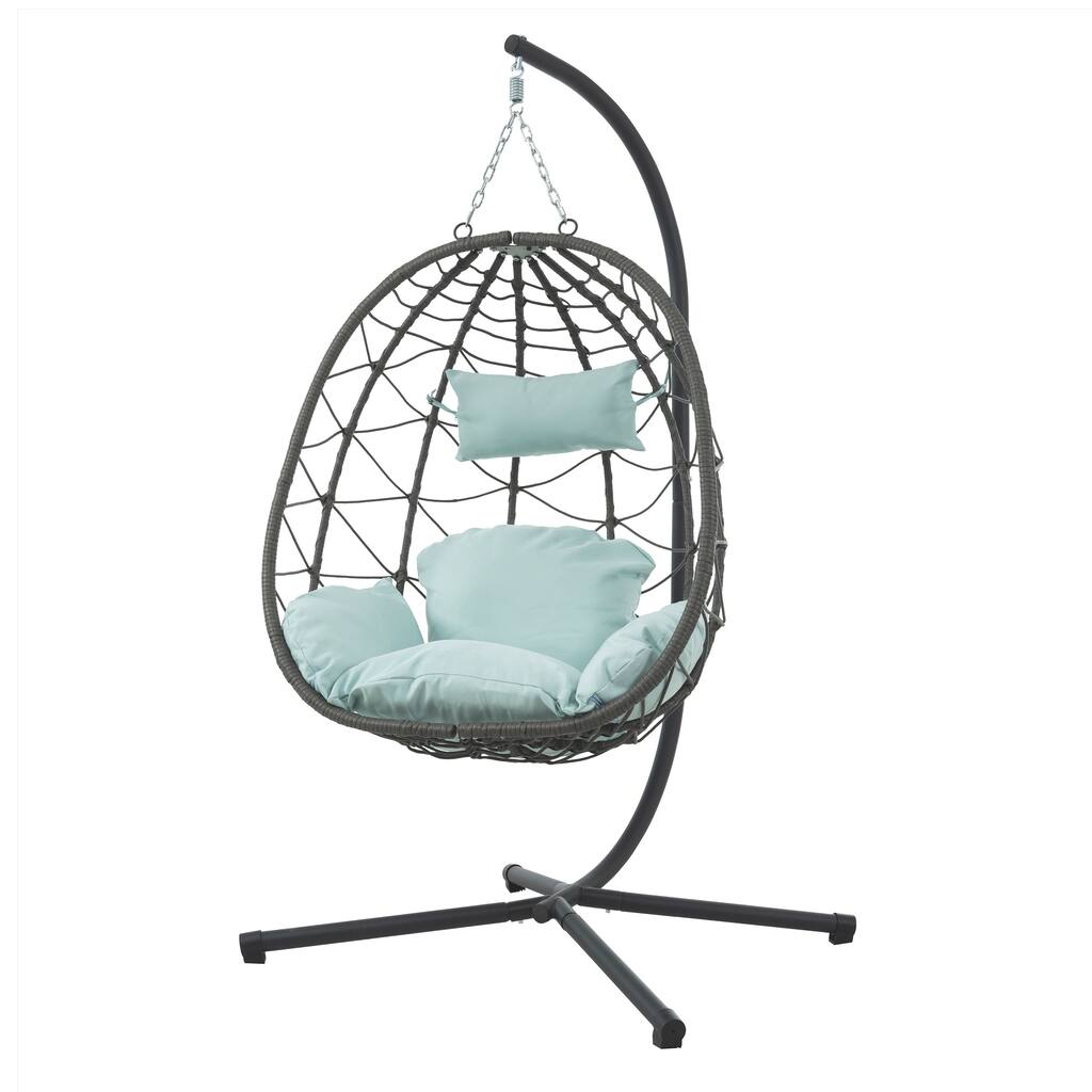 Patio Wicker Hanging Egg Chair Hanging Basket Chair with Stand