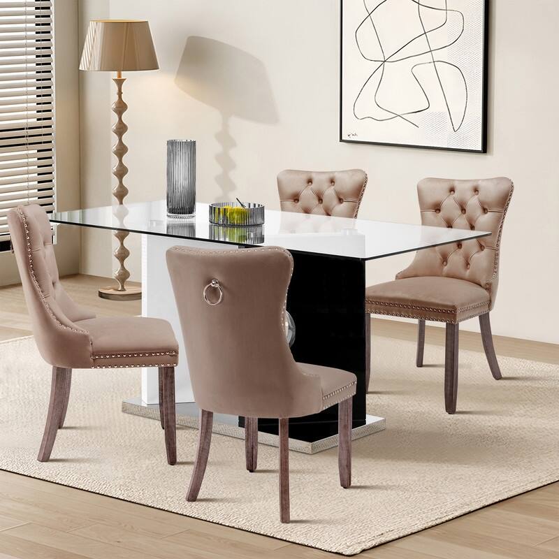 Solid Wood Velvet Upholstered Dining Chair Set of 2