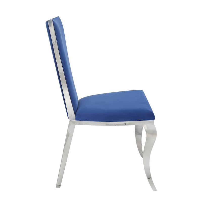 Tricia Blue and Silver Side Chairs with Metal Base (Set of 2)