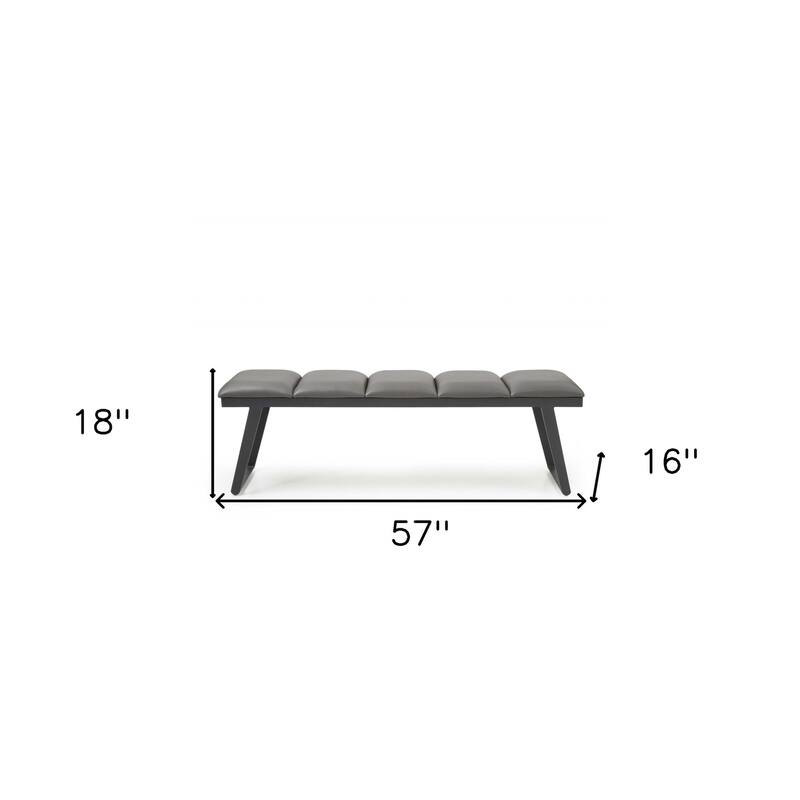 HomeRoots 57" Gray Upholstered Faux Leather Bench - 57 x 18 x 16