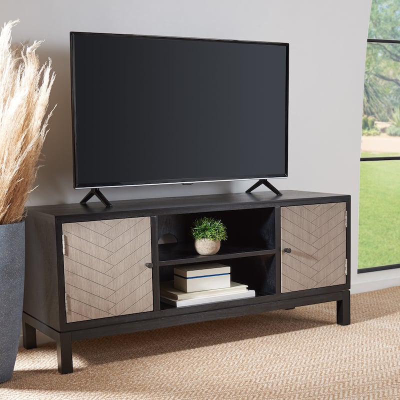 SAFAVIEH Ajana 47-inch Storage Media TV Stand - 47.3" W x 15.8" L x 20" H - Black/Greige
