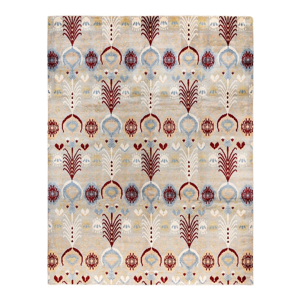 Ikat One-of-a-Kind Hand-Knotted Area Rug, Ivory - 9' 3" x 12' 1"