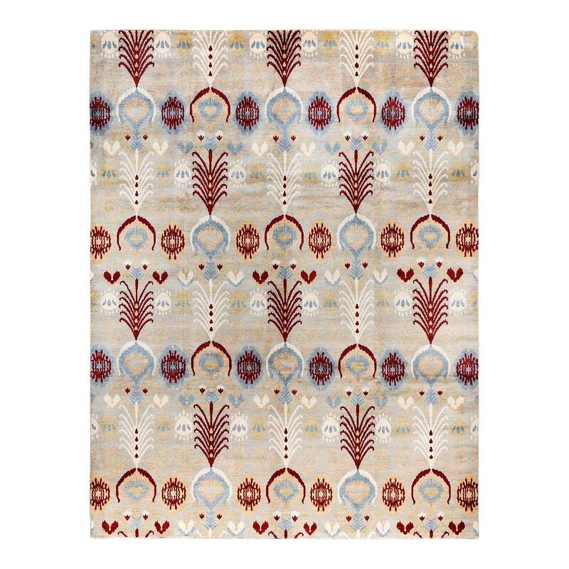 Ikat One-of-a-Kind Hand-Knotted Area Rug, Ivory - 9' 3" x 12' 1"