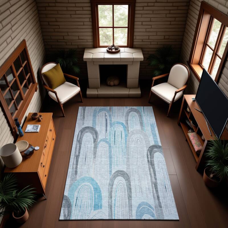 Premium Washable Super Soft Contemporary Imprints Mayfield Rug - Sky - 8' x 10'