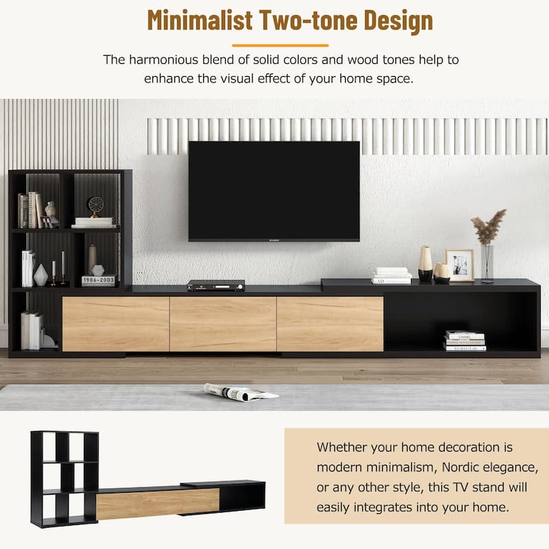 Adjustable TV Stand with Solid Colors and Wood Tones