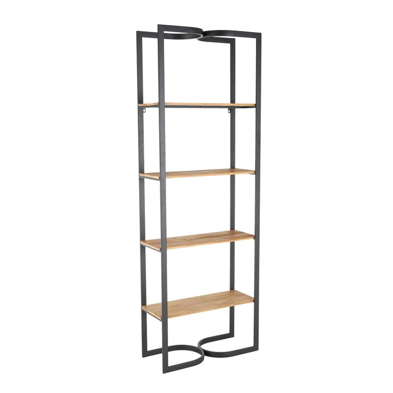 Metal 4 Tier Shelving Unit with Wood Shelves and Arched Designs - Black - Roche River Decor - 10"W x 24"L x 68"H